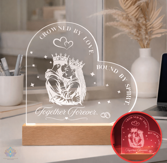 Crowned by Love. Bound by Spirit. | Regal Union Engraved LED Acrylic Heart Plaque