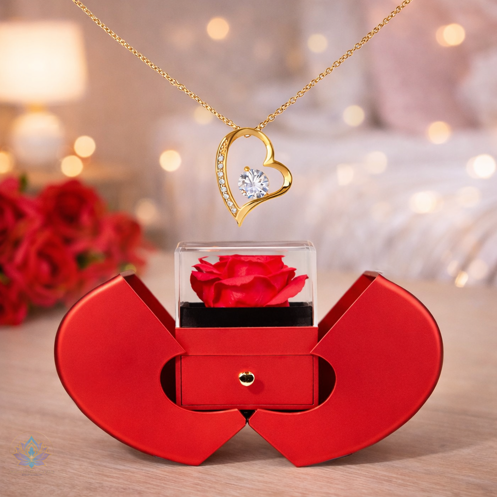 Timeless Devotion Gift Set: Forever Love Necklace & Eternal Rose Heart Box