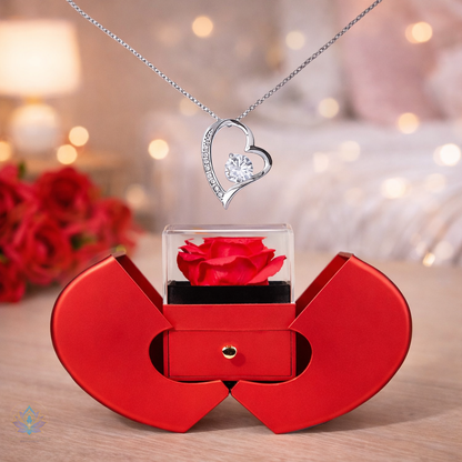 Timeless Devotion Gift Set: Forever Love Necklace & Eternal Rose Heart Box