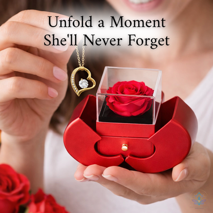 Timeless Devotion Gift Set: Forever Love Necklace & Eternal Rose Heart Box