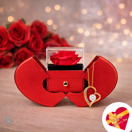 Timeless Devotion Gift Set: Forever Love Necklace & Eternal Rose Heart Box