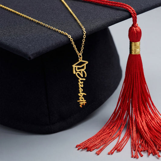 Milestone Script Necklace | Custom Name & Grad Cap Keepsake